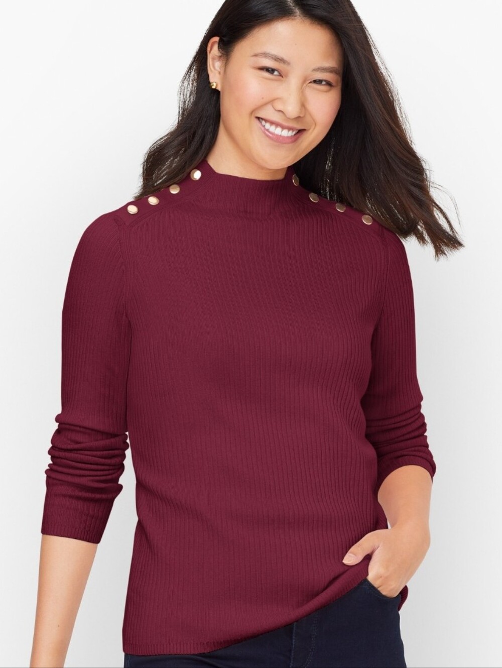 Talbots Snap Detail Funnel Neck Pullover Sweater 2X Burgundy